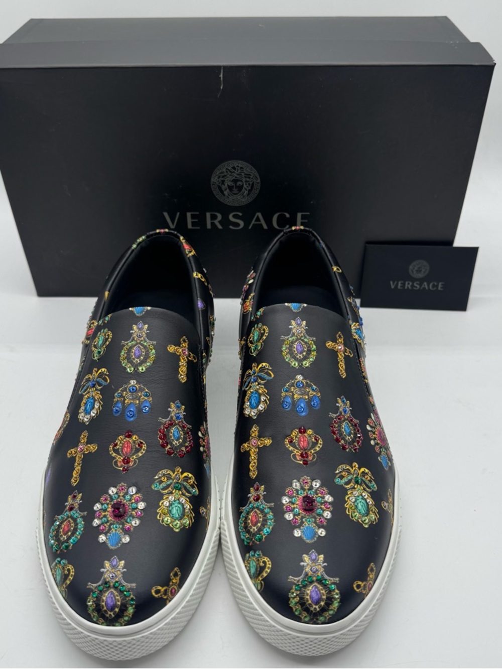 Versace Black‎ and Multicolor Jewel Slip-On Sneakers Sz 40/5
